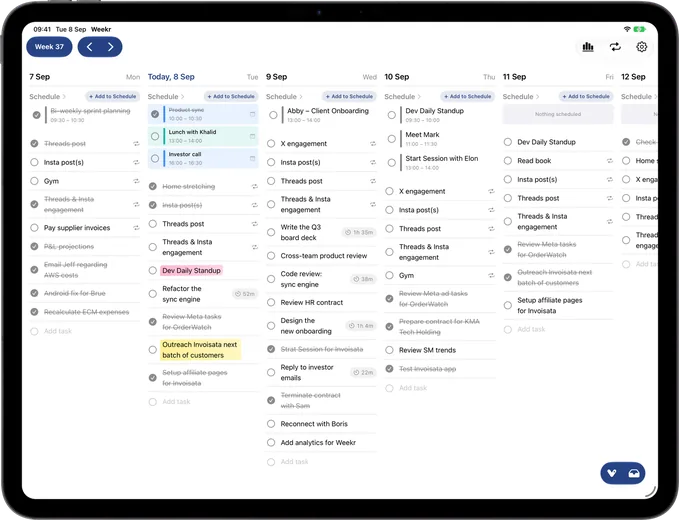 Weekr on iPad — the week