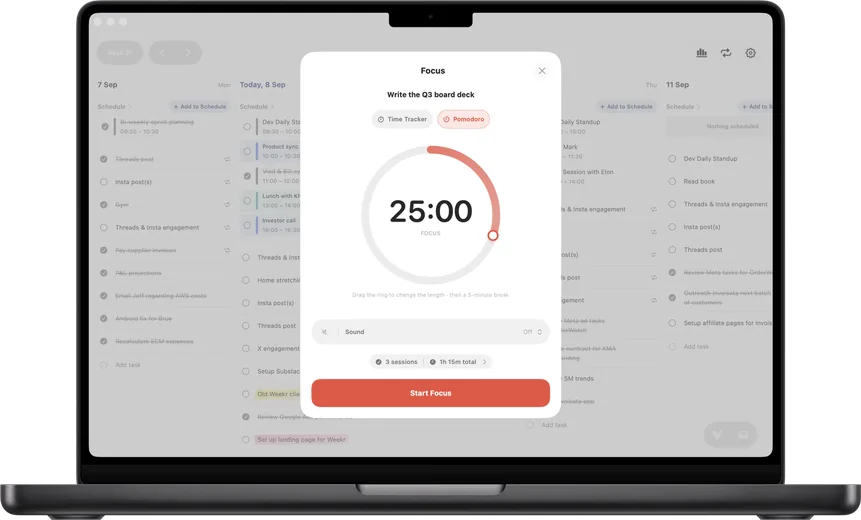 Weekr on Mac — a focus session