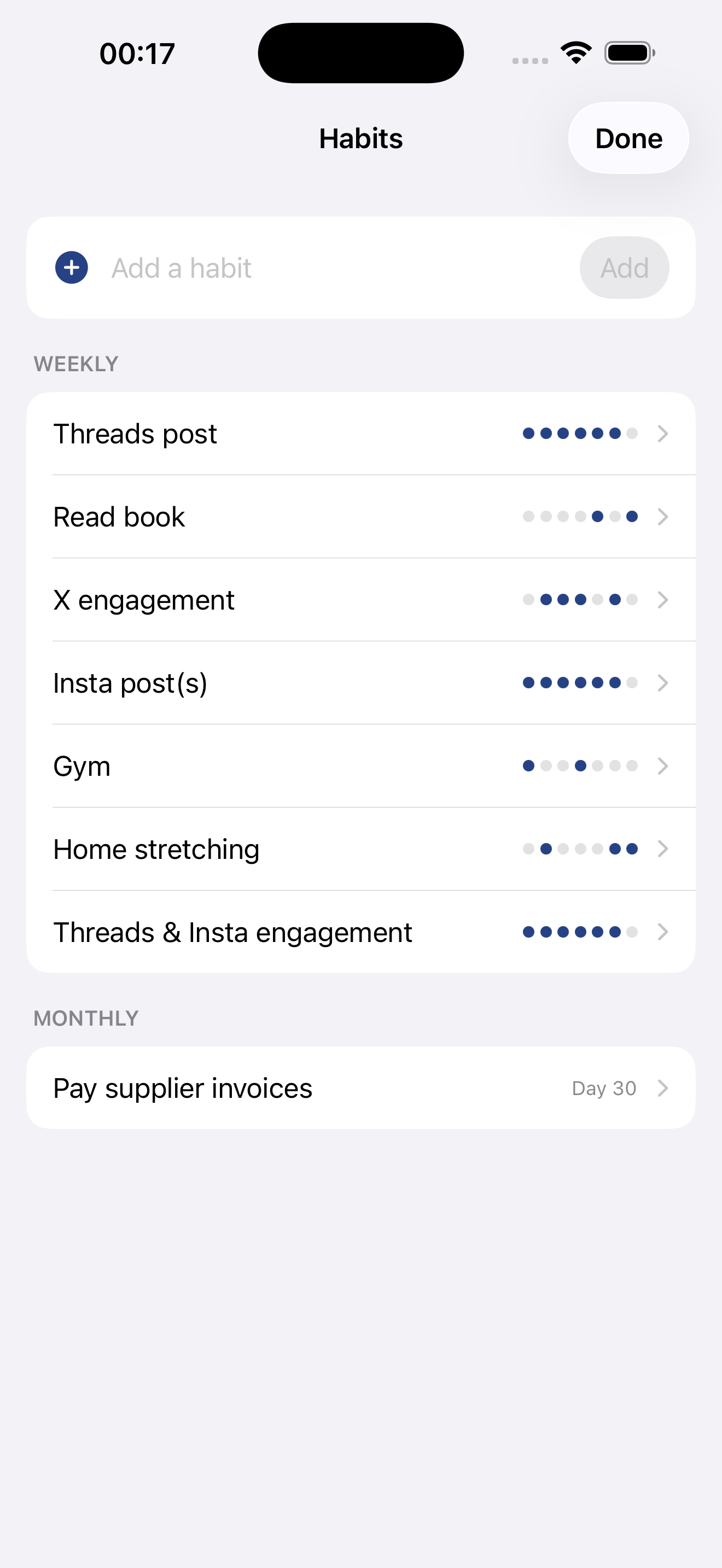 Weekr on iPhone — habits
